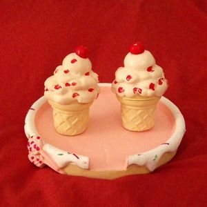 (2 for $10) Ice Cream Cone, Salt and Pepper Shakers with Candy Tray.